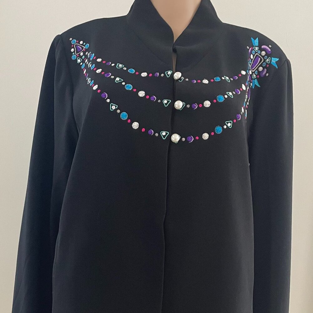 Bob Mackie Gem Detail Blazer with Purple Lazyered Inside Size 1X - Picture 2 of 7